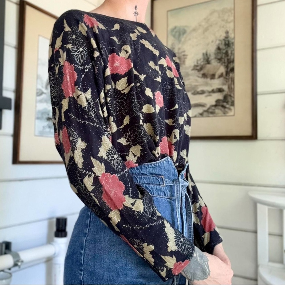 SOLD on Depop! Floral Black and Red Women's Top